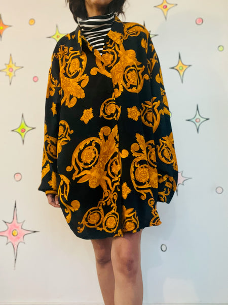 Boho Witchy Scarf Print Oversized Romantic Goth Shirt Dress - Angel Motif - XL+