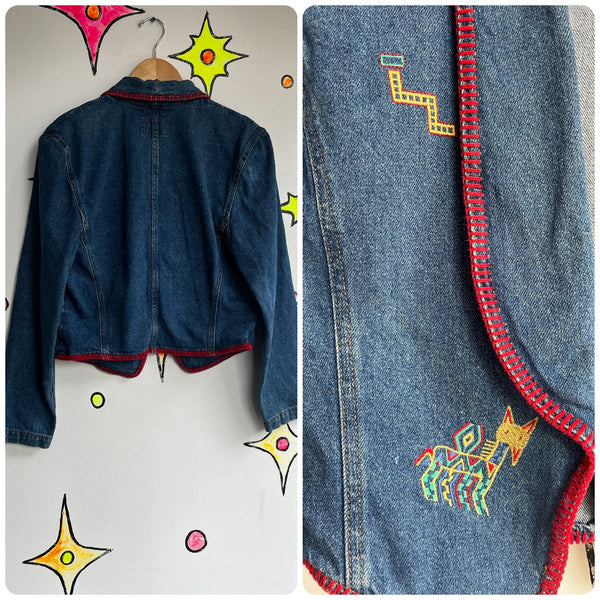 Vintage 80s 90s | Denim Western Embroidered Embellished Jacket | S M