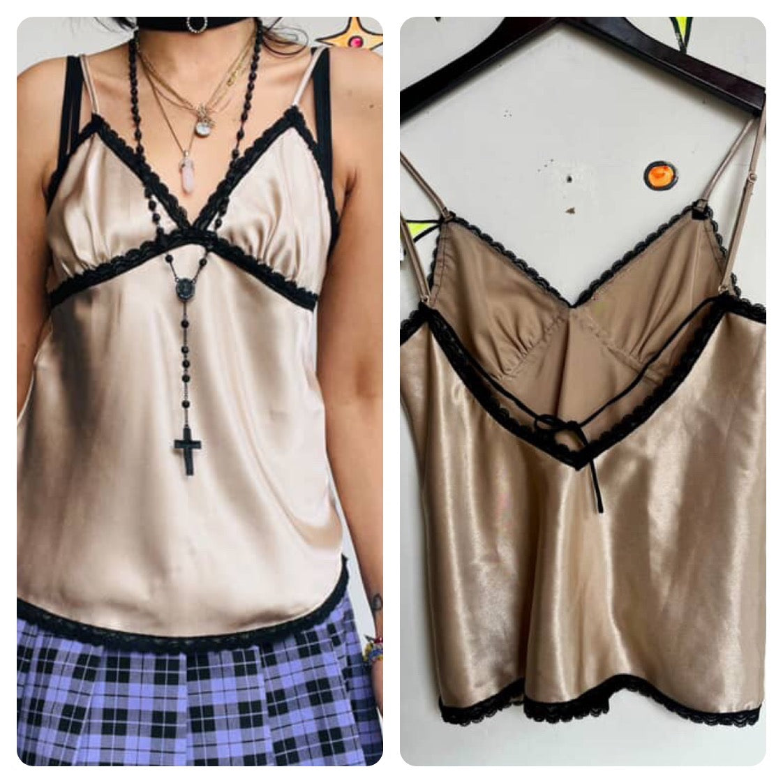 Vintage 90s | Nude Fairy Grunge Babydoll Lace Lingerie Cami Slip Top | Small