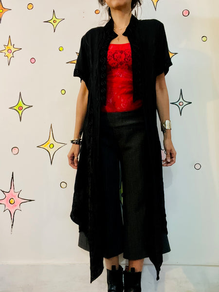 Vintage Black Kimono Jacket Top Duster Whimsy Goth Witchy Boho Grunge - Size L