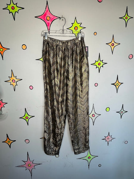 80s Gold Lamé Pants High Rise Disco Glam Studio 54 Retro Liquid Metallic M/L