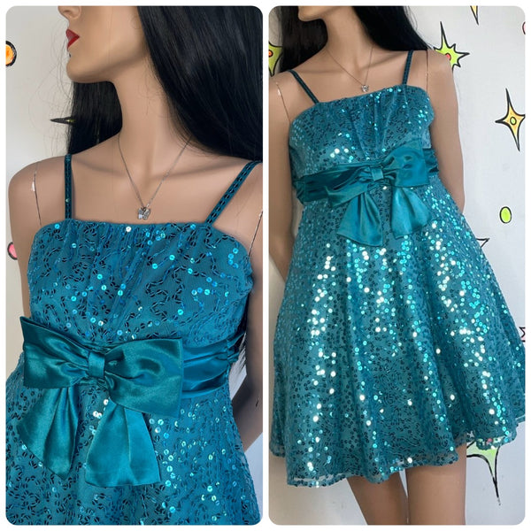 Blue Sequin Party Dress Kawaii Princess Cupcake Fit & Flare Tutu Twirl Dress XS