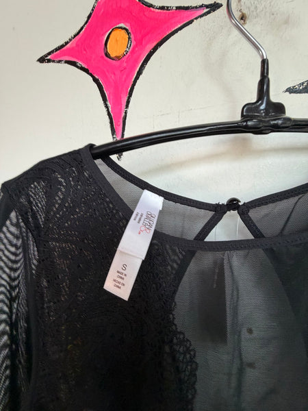 Vintage Sheer Black Lace Bodysuit Gothic Romantic Lingerie Goth Grunge S