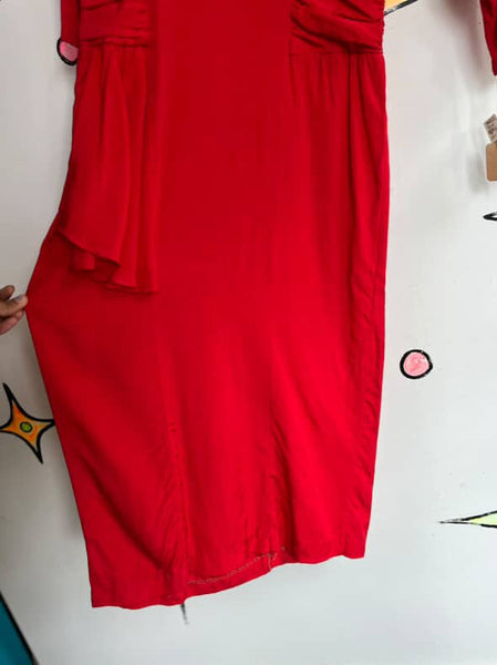 Vintage 80s Secretary Dress - NWT - Babydoll Grunge Cherry Red - Lace Collar - S