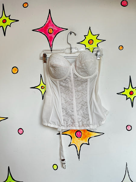 Vintage Off-White Lace Bustier - Union Label Victorian Revival Lingerie - 38B
