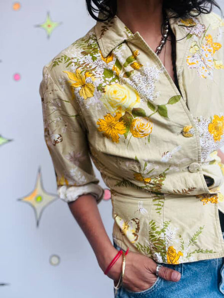 Vintage 1950s-60s Malbe Original Yellow Floral Top - Classic Retro Style