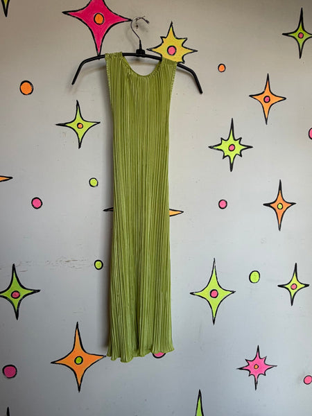 Y2K Lime Green Chartreuse Pleated Mini Dress Cyber Baddie Glam Party Dress S/M