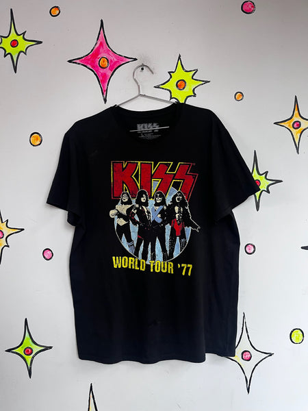 Vintage Black KISS Band T Shirt - Concert Tour Tee Grunge Rock Cotton Large