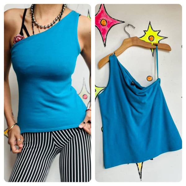 Y2K Fairy Grunge One-Shoulder Asymmetrical Blue Top – New York & Company - S