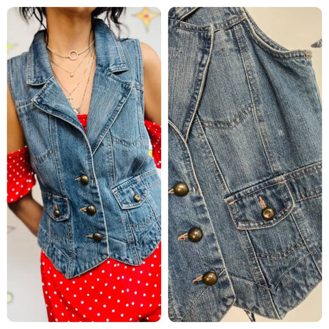 Vintage Y2K Denim Vest | Fairy Grunge Emo Indie Sleaze Layering Top | Size 10