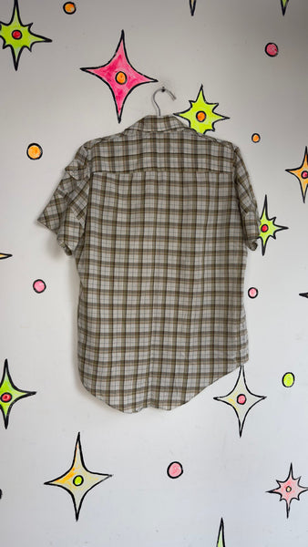 70s 80s Plaid Men's Button-Up Shirt | Vintage Western Grunge – Medium