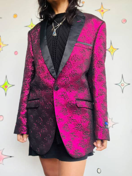 Vintage Metallic Pink Men's Tuxedo Smoking Jacket Retro Glam 80s Blazer - 40R