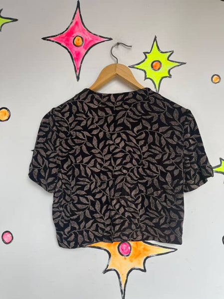 Vintage 90s Y2K Stretchy Button Down Blouse – Boho Fairy Grunge Crop Top – 8