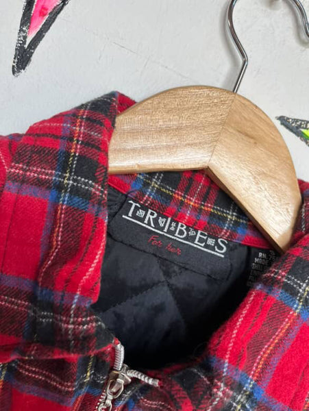 Vintage 90s Y2K Red Plaid Zip Up Flannel Utility Vest | Grunge Layering Top S