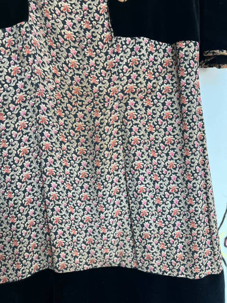 Vintage 40s Velvet Floral Print Dress | Secretary Rococo Goth, Boho Grunge | M/L