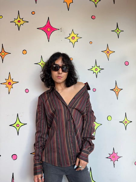 Y2K Pinstripe Shirt Fairy Grunge Mall Goth Indie Sleaze Dark Academia L/XL