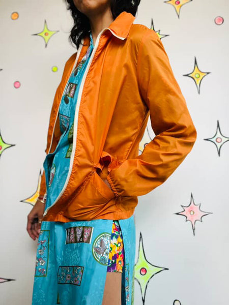 Vintage 60s 70s Groovy MOD Grunge Orange Retro Sporty Nylon Windbreaker Jacket S
