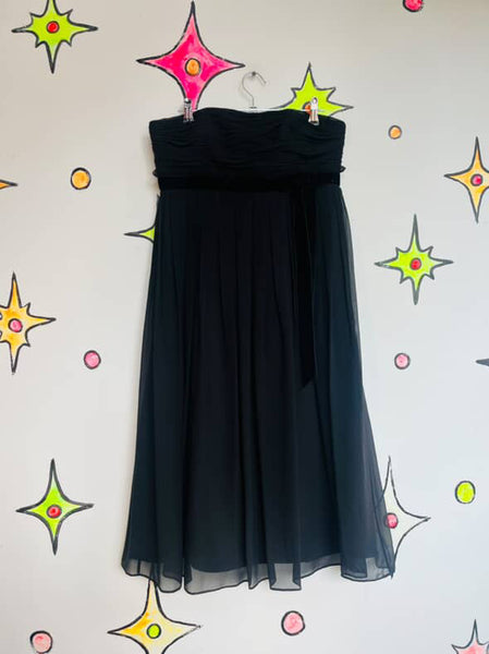 Ann Taylor 90s Y2K Black Silk Sheer Babydoll Slip Dress – Fairy Grunge Flow – 2