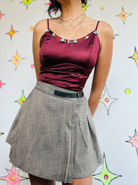 Vintage 90s Y2K Plaid Tartan Pleated Mini Skirt Grunge Emo Schoolgirl Skirt XS