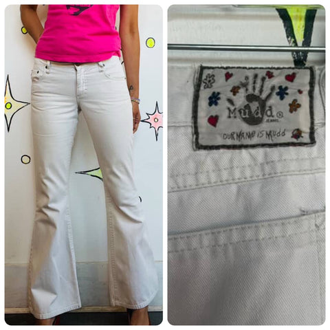 Y2K Off-White MUDD Low Rise Flares | Fairy Grunge Boho Bell Bottom Jeans | 3