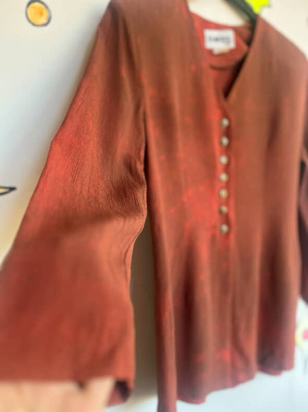 Vintage 90s Wearable Art Rusty Orange Blazer Blouse | Boho Fairy Grunge Top | M