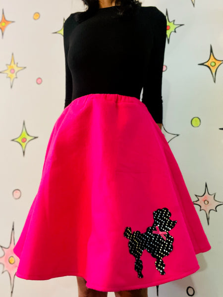 Vintage Retro 50s Style Hot Pink Poodle Skirt – Full Circle Swing Skirt X Small