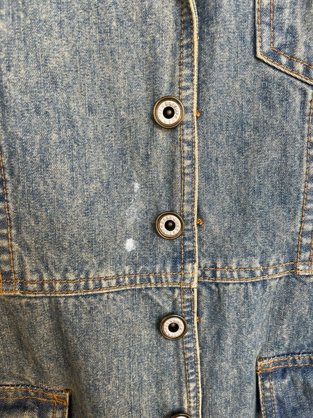 Vintage 2000s Utility Denim Trench Coat - 90s/00s Biker Western Grunge - Size M