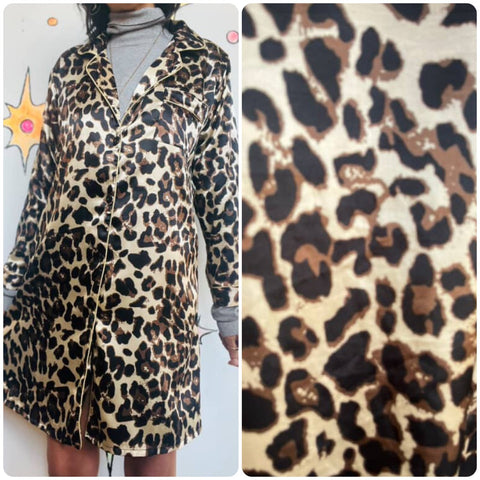 Vintage 90s Sheer Leopard Robe or Mini Dress | Pin-Up Lounge Glam Sleepwear | S