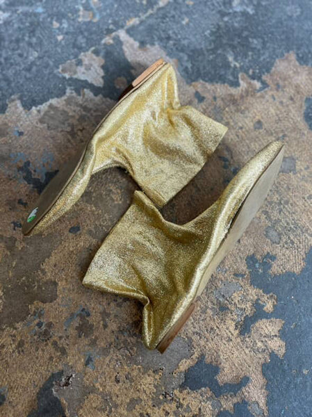 1960s Gold Lamé Lurex Space Age Ankle Booties - Mod Go‑Go Boots - 6.5 - 7