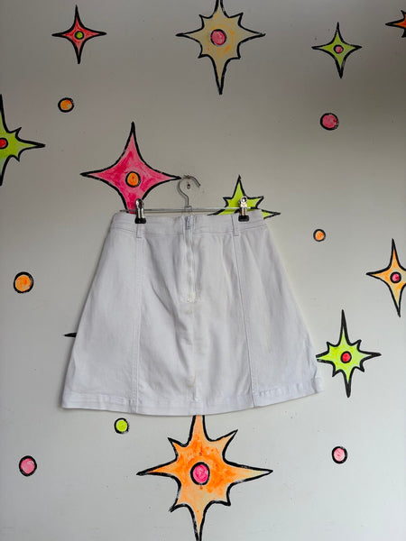 White Denim Lace-Up Sailor Mini Skirt Boho Grunge Summer Resort | S