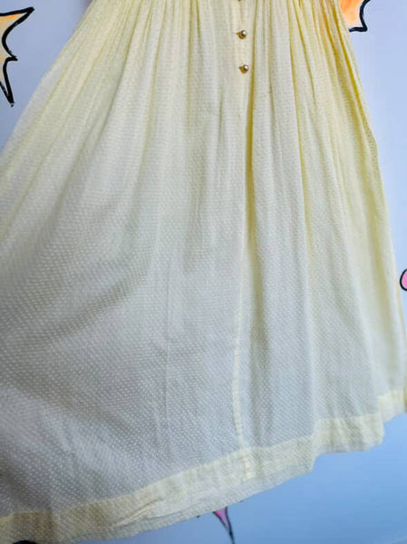 Vintage 1950s Pastel Yellow Fit & Flare Day Dress - Semi-Sheer - Size Small