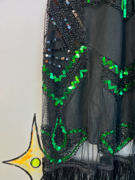 Vintage 20s Revival Fringe Flapper Disco Western Dress – Sequin Party Glam (S)