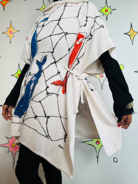 Vintage 70s 80s Wearable Art Boho Festival Beach Towel Avant Garde Poncho Cape