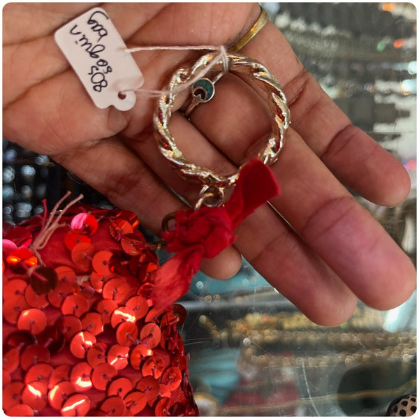 Vintage 80s | Red Metallic fully Sequined Beaded Clutch Handbag Purse Glam Disco