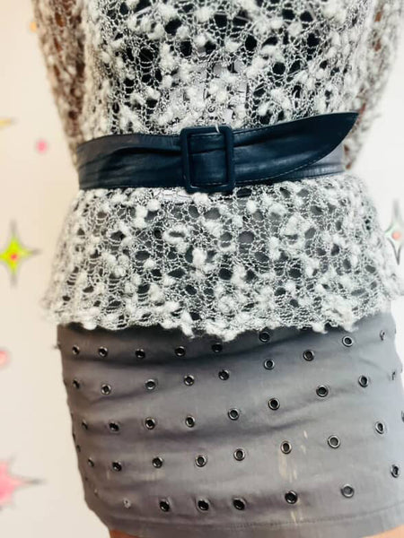 Vintage 1980s Navy Leather Waist Belt – Adjustable – Small – Soft Leather