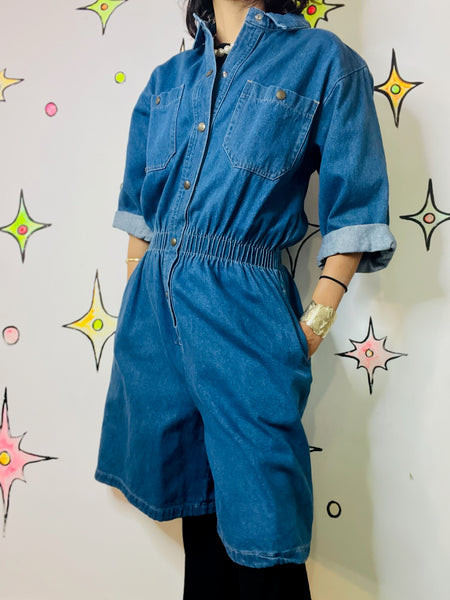Vintage 90s Denim Overall Dress Grunge Streetstyle Mini Jumper Emo Y2K – Large