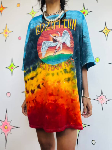 Vintage Led Zeppelin Tie Dye Concert Tee | 90s Boho Grunge Band T-Shirt XL