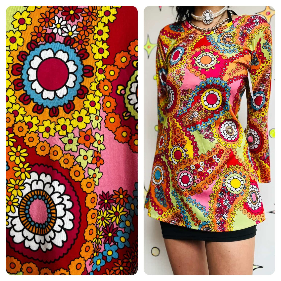 Retro 90s Does 60s/70s MOD GoGo Psychedelic Rainbow Paisley Mini Dress - XS/S
