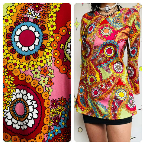 Retro 90s Does 60s/70s MOD GoGo Psychedelic Rainbow Paisley Mini Dress - XS/S