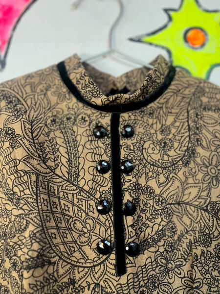 Vintage 1950s Paisley Wiggle Dress - Beaded Floral Print - Pin-Up Bombshell - M
