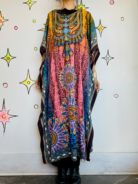 Vintage Y2K Boho Grunge Kaftan Psychedelic Rainbow Mumu – Festival Lounge Dress