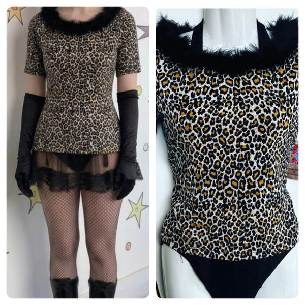 Vintage 1990's 90s | 90s Leopard Print Crop Top | M