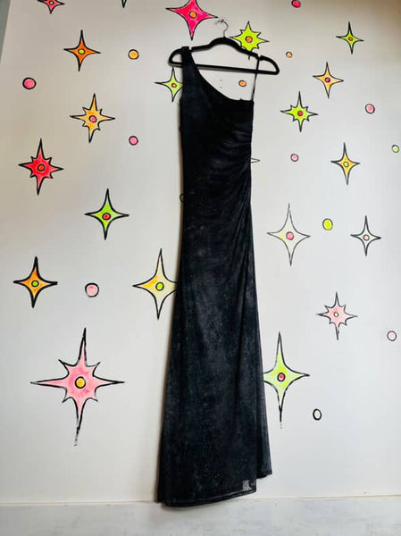 90s Y2K Glitter One-Shoulder Fairy Goth Formal Slip Dress – City Triangles S