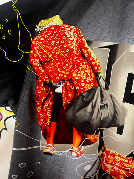 Vintage Urban Collage Print Button Up Street Style Graffiti Art Party Shirt XL