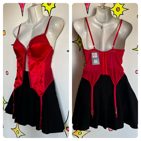 Vintage | Red Sexy Devil Vampire Goth Lace Teddy Lingerie | Size Long