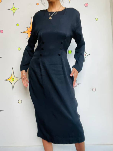 Vintage 90s Goth Fairy Grunge Witchy Boho Minimal Chic Black Long Dress - M/L