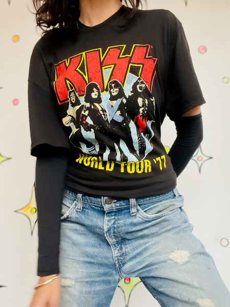 Vintage Black KISS Band T Shirt - Concert Tour Tee Grunge Rock Cotton Large