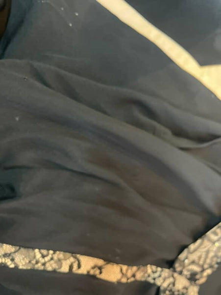 Vintage Tulle Mermaid Ruffle Hem Maxi Dress Black Lace Old Hollywood Glam 1930s