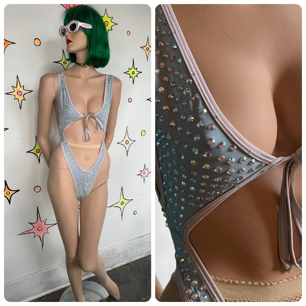 Y2K Crystal Rhinestone Fairycore Bodysuit Festival Rave Swim - XS/S