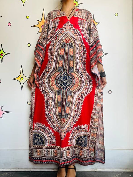 Vintage African Dashiki Maxi Dress - Boho Ethnic Print - Unisex Festival Wear